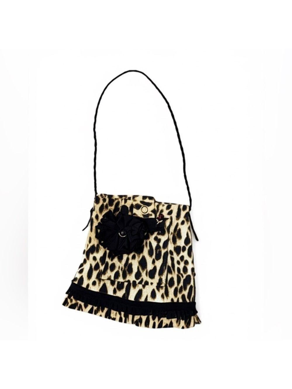 Leopard Print Shoulder Bag Small Upcycled Jeans